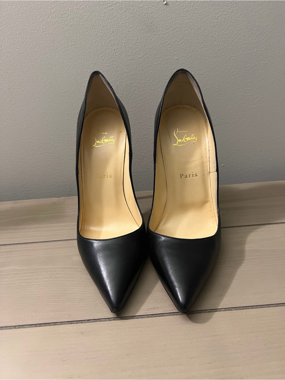 Christian Louboutin Black Pointed Leather Stiletto Pumps - Picture 1 of 3